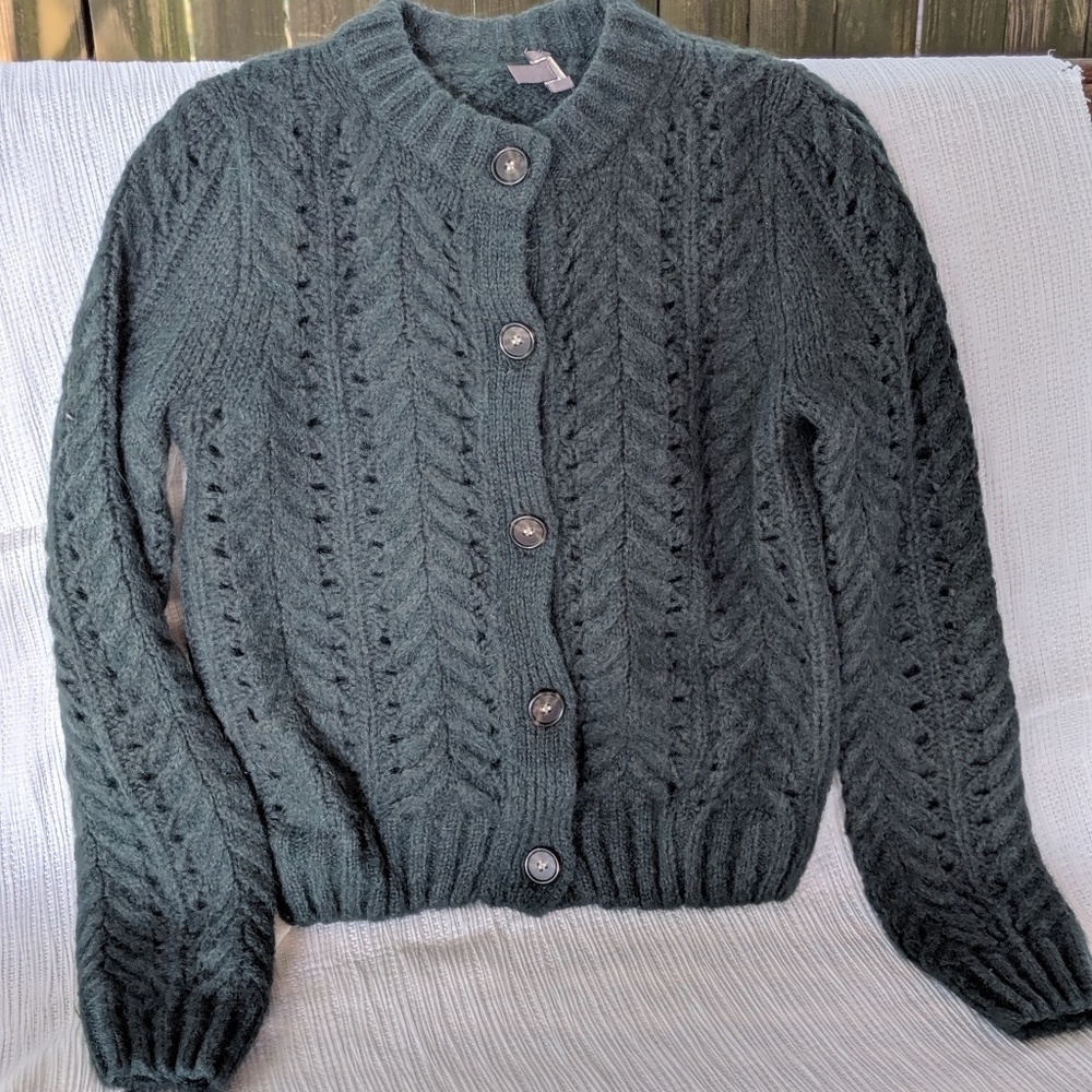 J Crew Point Sur pointelle knit cardigan sweater
